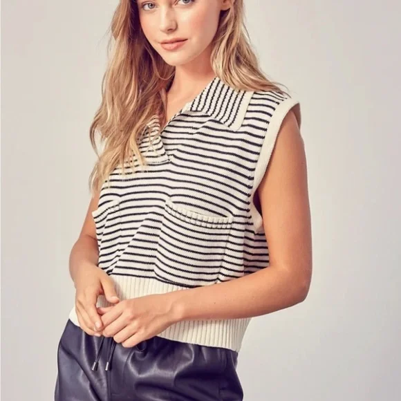 Zara Striped Sleeveless Cotton Vest Knit Top  size S - Picture 2 of 11